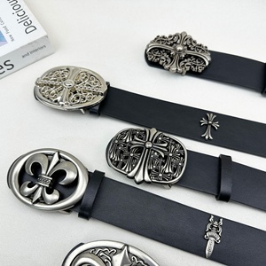 Cinturón de Cuero para Hombre al por Mayor, Estilo Retro, Personalizado, Colorido, Juvenil, con Hebilla de Aleación Clásica de Cruz Antigua y Estrella - Product Image 1