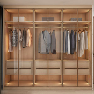 Armoires de chambre à coucher de luxe avec porte en verre moderne, placard en bois massif de fabrication chinoise - Product Image 1