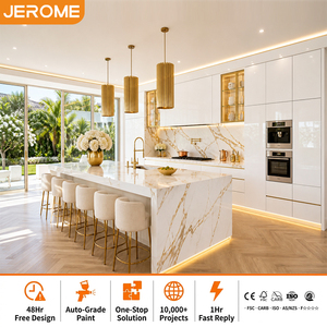 Ensemble d'armoires de <span class=keywords><strong>cuisine</strong></span> modulaires en blanc pur brillant UV, design moderne, fabrication certifiée FSC, avec îlot central - Product Image 1