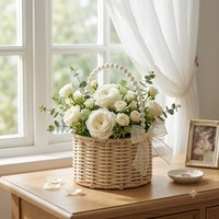 Waterdichte moderne ecovriendelijke cadeauset van plastic, handgeweven parelhandtas, groene planten- en fruitmanden met hangende handvatten.
