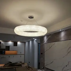 거실 현대 천장 럭셔리 램프 Led 골드 크리스탈 반지 샹들리에 펜던트 조명 웨딩 장식