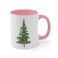 Tasse à café en céramique multicolore pour Noël, corps blanc, poignée colorée, vaisselle de Noël, mug prêt pour la sublimation, vente en gros