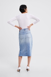Moustache effet déchiré denim femmes jupes de mode stretch bleu <span class=keywords><strong>dames</strong></span> jeans jupes - Product Image 2