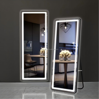 Miroir mural de salle de bain moderne en aluminium avec cadre en alliage, éclairage LED intelligent, tactile, pleine longueur, en gros