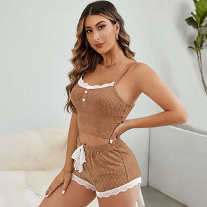 Hot Selling Stylish <b>Suspender</b> Short Suit Female Pajamas Soft Skin Friendly Loungewear Daily Household Wear Casual Nightwear - Product Image 4
