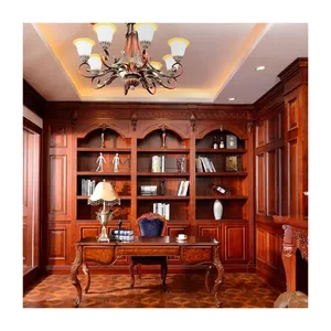 Home decoration wood book cabinet revolving mahogany solid bookcase
