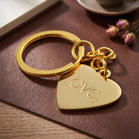 Porte-clés en métal personnalisé avec logo, lettre, alliage de zinc, cœur plaqué or, gravure brillante, DIY