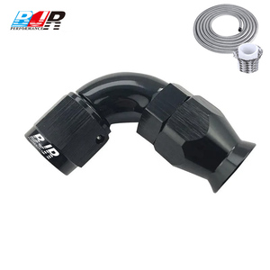 Raccords <span class=keywords><strong>de</strong></span> <span class=keywords><strong>tuyau</strong></span> PTFE à 90 degrés à flux complet BJR haute performance, en aluminium usiné CNC, pour raccords femelles AN3 AN6 AN8, à tête hexagonale anodisée - Product Image 1