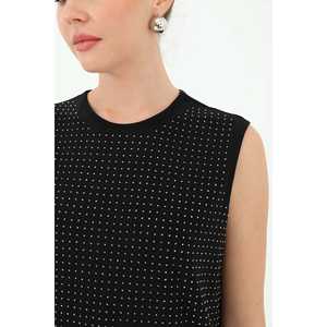 Camiseta sin mangas de punto para mujer con adornos de diamantes de imitación 24S-10525TUN - Product Image 1