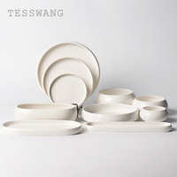 TESSWANG Vajilla de Cerámica Blanca con Logotipo Personalizado, Juegos de Vajilla y Platos de Diferentes Formas, Vajilla al por Mayor para Hoteles y Restaurantes