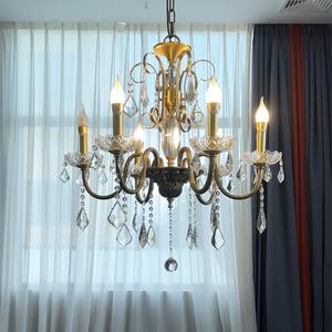 6 bulbs French Brass Candle Crystal Chandelier American Retro Bedroom Lamp Antique-style <b>Dining</b> Room Villa <b>Lighting</b> Fixtures - Product Image 2
