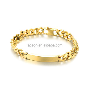 Bracelet en acier inoxydable plaqué <span class=keywords><strong>or</strong></span> classique Yiwu Aceon, maillons de type curb, différentes largeurs, courbé, vierge pour <span class=keywords><strong>gravure</strong></span> - Product Image 4