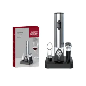 Battery Operated Corkscrew Automatic Electric Wine Opener Set with Base, One stop for wine opening, pouring and preserving