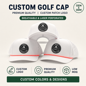 Casquette de golf 5 panneaux unie imperméable de designer, logo en silicone personnalisé, faible MOQ, OEM, patch en caoutchouc 3D perforé au laser, pièce technique moderne - Product Image 1