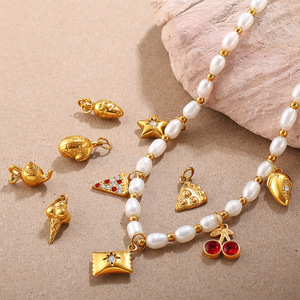 จี้สแตนเลสสตีลรูปเชอร์รี่พิซซ่า ดีไซน์สวยงาม อุปกรณ์ทำเครื่องประดับ DIY สำหรับผู้หญิง สไตล์ Ins แบบชนบท สำหรับสร้อยคอ - Product Image 2