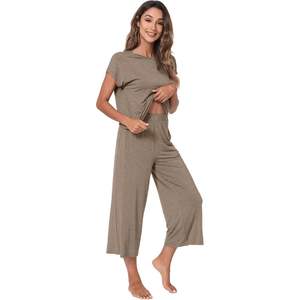 ชุดนอนผู้หญิงขายส่ง ผ้าวิสโคสผสมใยไผ่ เสื้อและกางเกงขาสั้น ชุดนอนแขนสั้นเนื้อผ้านุ่มพิเศษ ระบายความร้อน คอกว้าง ไซส์ S-XXL - Product Image 1