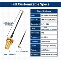 Câble coaxial RF à faible perte U.FL vers SMA femelle traversant 1,13 mm 50 Ohms en cuivre massif pour routeur WiFi, GPS, module IoT