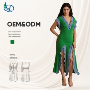 Của phụ nữ giản dị Boutique Denim Dress ren trang trí khâu không tay khe <span class=keywords><strong>maxi</strong></span> tự nhiên kỹ thuật số cho mùa xuân mùa hè mùa thu - Product Image 1