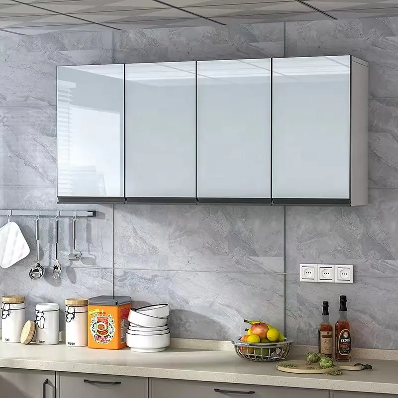 G handle Cheap board kitchen wall hanging kitchen cabinet with High glossy Painted glass door