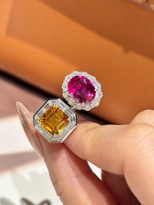 Anello di fidanzamento in oro 18 carati bicolore con gemma ovale, rubino rosa, diamante da laboratorio e pietra gialla fantasia, gioiello nuziale di alta qualità - Product Image 5