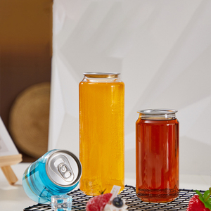 Vente en gros de canettes en plastique PET transparentes de 250 ml, 330 ml et 500 ml pour boissons gazeuses, jus, avec couvercles faciles à ouvrir, qualité alimentaire, sans BPA - Product Image 1