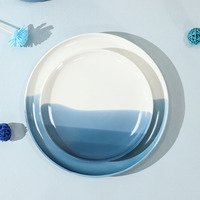 Assiettes en céramique de Noël émaillées bleu dégradé de 10 pouces Design rond moderne peint à la main en vrac pour la maison ou le restaurant