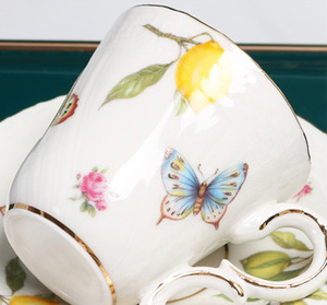 Vibrant Yellow Lemon Pattern Ceramic Small Coffee <b>Cup</b> and Saucer Beautiful Tea <b>Cups</b> & Saucers - Product Image 2