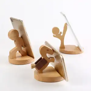 Cute Wooden Cell Phone Holder With Anti-Skid Mat Mobile Phone Stand Desktop Organizer