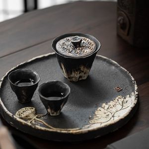 Gaiwan en céramique de 200 ml, fait main, motif lotus en relief, style Tureewabi Sabi, en poterie rustique, pour la préparation <span class=keywords><strong>du</strong></span> thé Kung Fu, cadeau - Product Image 4