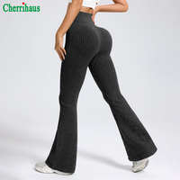 Pantalon de yoga côtelé évasé pour femme, taille haute, effet ventre plat, coupe bootcut, extensible, pour le sport et l'extérieur