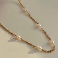 Collar Dazan 2023, Nuevo, Chapado en Oro de 18k, Acero Inoxidable Antideslustre, Serie Invierno, Perla Natural de Agua Dulce, Hecho a Mano