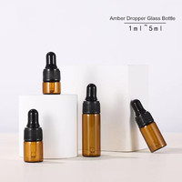 Mini Glas Tropf flasche Pipette 1ml-5ml Leere braune Bernstein Kosmetik Öl Verpackung Gold/Silber Kappe für Hautpflege Serum Mascara