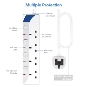Công Tắc Bán Chạy Ổ Cắm Mở Rộng 4 Cửa Hàng Cáp Mở Rộng <span class=keywords><strong>UK</strong></span> Công Tắc Tiêu Chuẩn Dải Điện - Product Image 5