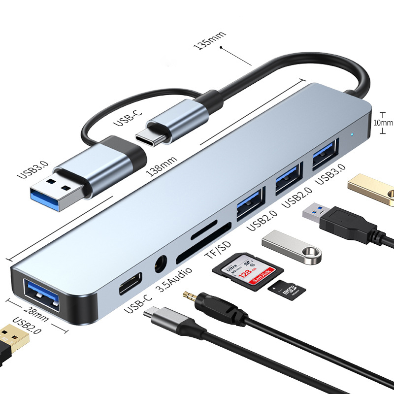 Prezzo basso USB 8 in 1 Docking Station portatile tipo-C Hub computer portatile Docking Station