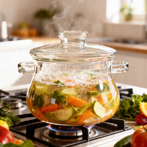 Casserole en verre moderne de 2,5 L avec couvercle, compatible avec les plaques de cuisson, en verre borosilicate <span class=keywords><strong>pour</strong></span> la cuisson des ragoûts et des pâtes, compatible avec les cuisinières à gaz, passe au lave-vaisselle et au four - Product Image 3