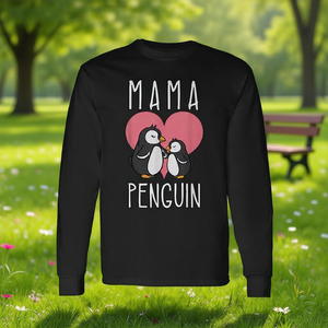 T-shirt a maniche lunghe Mama Penguin, completo coordinato per la festa della mamma - Product Image 3