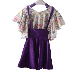 Robe sans dos pour filles automne-hiver, vente chaude ODM, gilet imprimé à volants avec bretelles en velours pailleté superposées pour enfants - Product Image 5