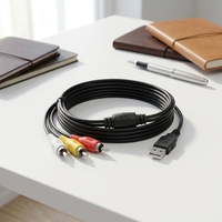 Kuyia Kabel Adaptor AV TV Komposit Video Audio Data USB-A Male ke 3 RCA Coaxial 5ft 1.5M Baru untuk Komputer
