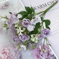 Bouquet de mini-roses artificielles réalistes en soie pour mariage, fête des Mères, remise de diplôme, Noël et Pâques, décoration de la maison - Longue durée