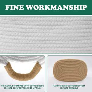 KUYUE 3-teiliger rechteckiger faltbarer Heimaufbewahrungs-Stoffkorb leicht zu transportieren kleiner Baumwollseilschalenkorb organisatorischer Gebrauch - Product Image 3