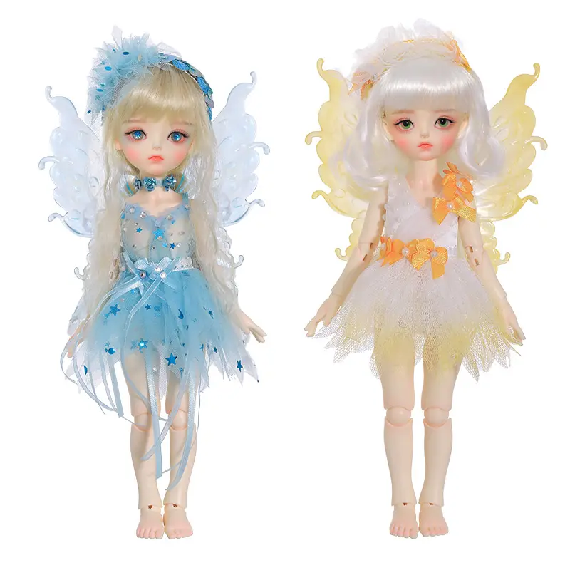 Fantasia lulu 1/6 bjd boneca azul e amarelo, asas da companheiro de fadas, brinquedos para crianças, presente para crianças