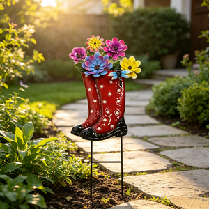 Piquet décoratif en métal 3D pour bottes <span class=keywords><strong>de</strong></span> <span class=keywords><strong>pluie</strong></span>, motifs fleurs et papillons colorés, pour décoration extérieure <span class=keywords><strong>de</strong></span> jardin - Product Image 6