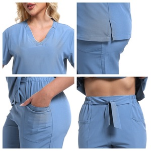 HZMNOI Women Scrub Set Red V Neck <b>Top</b> Pants Moisture Wicking Hospital Uniforms - Product Image 3