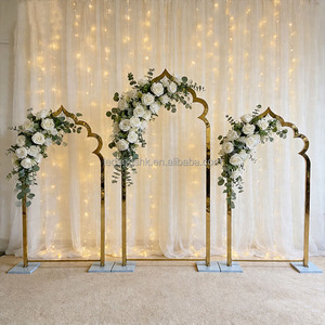 LEDA Glod Metal Moroccan Arch Wedding <b>Backdrop</b> <b>Stand</b> Set India Style Curved Shiny Gold Stainless Steel <b>Backdrop</b> - Product Image 1
