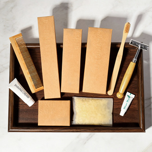 Kit d'articles de toilette biodégradables en carton kraft certifié FDA pour hôtels, kit dentaire recyclable en bambou, ensemble d'accessoires hôteliers - Product Image 1