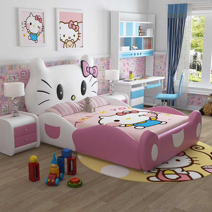 Modern Design Furniture Queen Frame Hello Kitty Bed Girl Cartoon Double Wood Children Beds for Kids