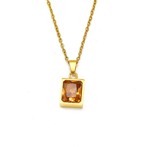 Collar Rectangular Económico con Colgante de Piedra de Nacimiento, Cadena Cubana de Acero Inoxidable Personalizada, Chapado en Oro de 18k para Hombre y Mujer R.GEM. - Product Image 5