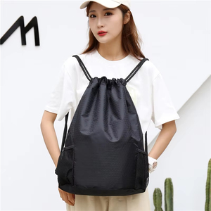 Venta caliente logotipo personalizado poliéster cordón bolsa de compras deporte gimnasio mochila con bolsillo de malla - Product Image 2