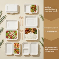 Boîte à lunch jetable en bagasse, 3 compartiments, type bento, biodégradable, compostable, écologique, pour plats à emporter