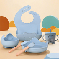 Nouvel arrivage de vaisselle en silicone à motif d'ours mignon pour les produits de salle à manger pour les enfants et les bébés comprenant une assiette et des bavoirs